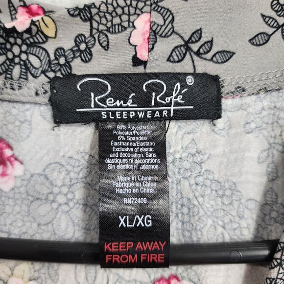 Rene Rofe Robe Womens XL Gray Pink Floral Lace Kimono Cami Top Lounge Casual 2pc - Picture 5 of 16